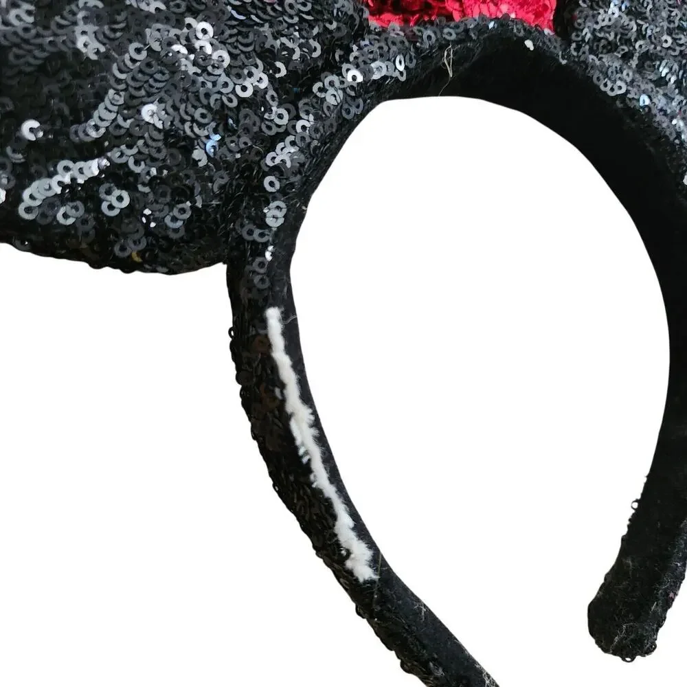 Disney Parks Minnie Mouse Classic Red Bow Black Ears Sequin Headband tag cut off